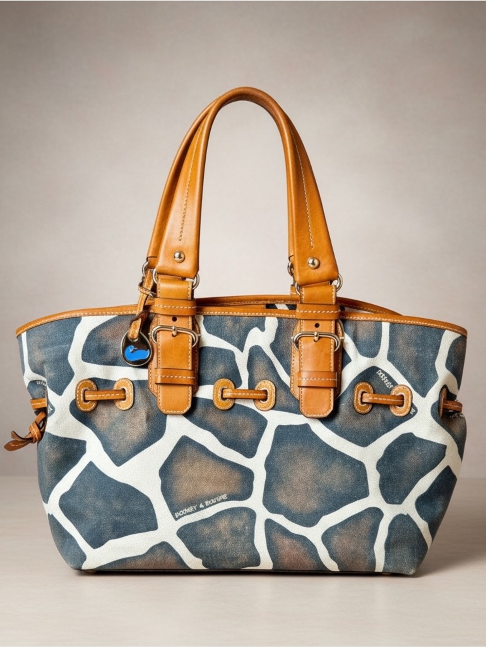 Dooney & Bourke Serengeti Giraffe Canvas Tote with Leather Handles and Trim